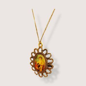 Vintage Antique Gold Necklace Oval Mother and Boy